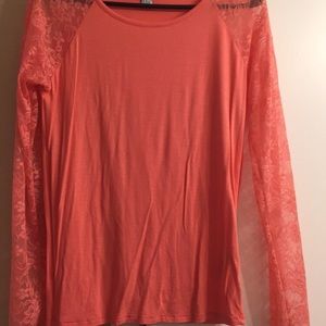 Coral and lace top
